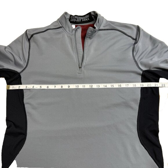NIKE PRO COMBAT PULLOVER HYPERWARM DRI FIT MAX 1/4 ZIP MENS L GRAY BLACK FITTED - Picture 8 of 9